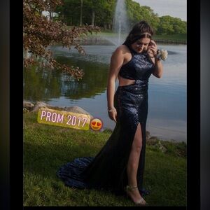 Tiffany Designs Size 12/13 Blue Sequins Prom Dress